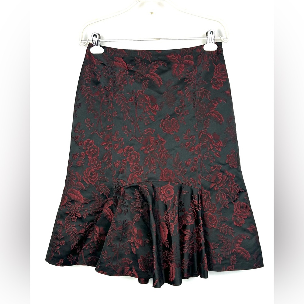 Ann Taylor Skirt Sz 4 Red Black Brocade Mermaid Goth Vampire Witchy Cocktail Y2K